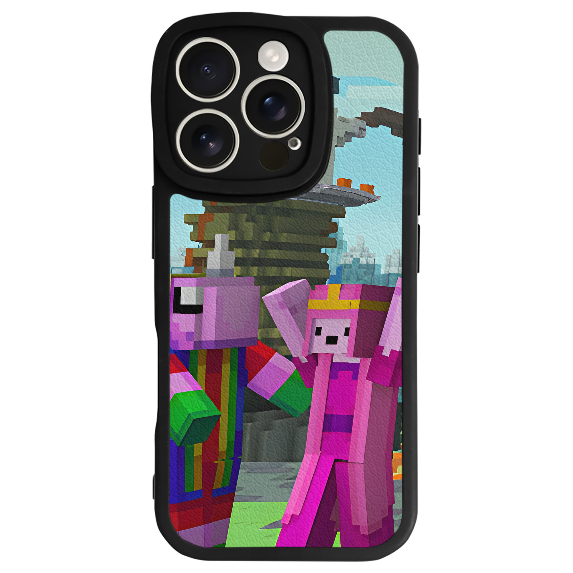（画像用） マインクラフト ブロックの世界 Minecraft MC Block world 【iPhone 16シリーズ対応】シリコンスマホケース（レザー調） 材質：シリコン